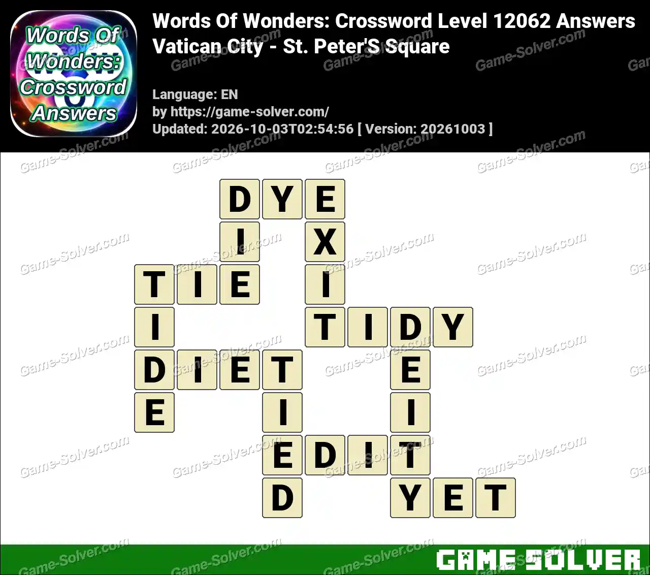 Words Of Wonders: Crossword Level 12062 Answers – Vatican City – St. Peter’S Square
